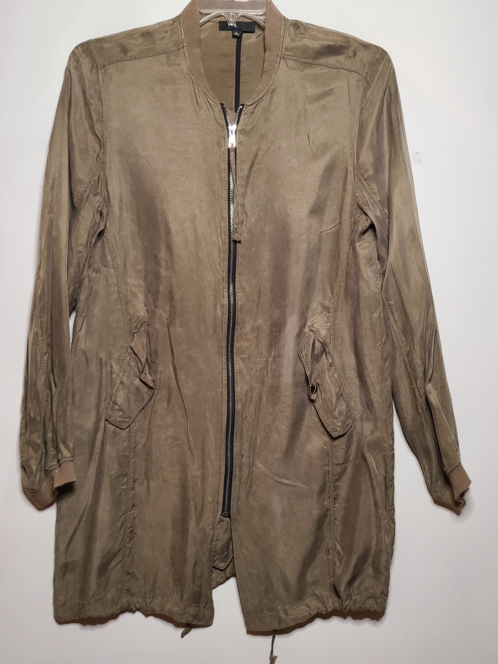 Fate Cupra Blend Olive Taupe Lightweight Utility Longline Zip Bomber Styl Size L